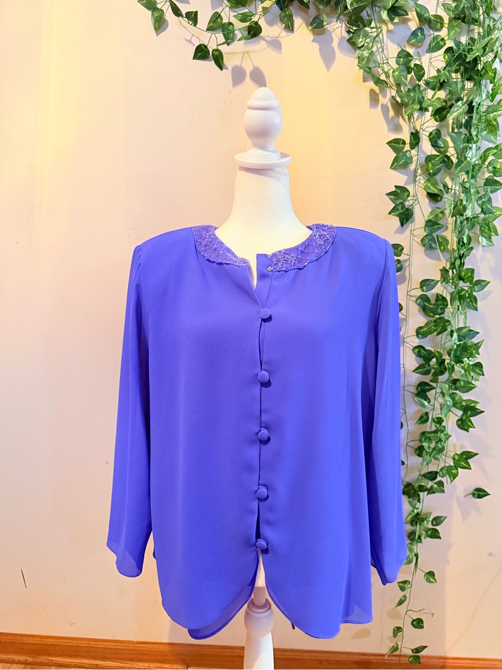 VINTAGE PATRA Royal Blue Embellished Collar Women’s Blouse